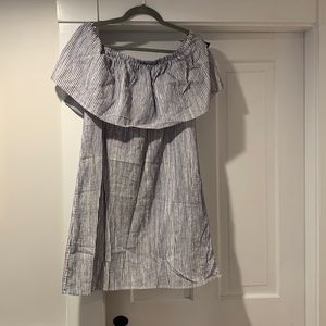 J Crew blue and white striped off shoulder dress